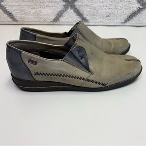 Rieker Women’s EU 40 Daphne Low-Top Grey Blue Slip On Leather Rubber Loafer Flat
